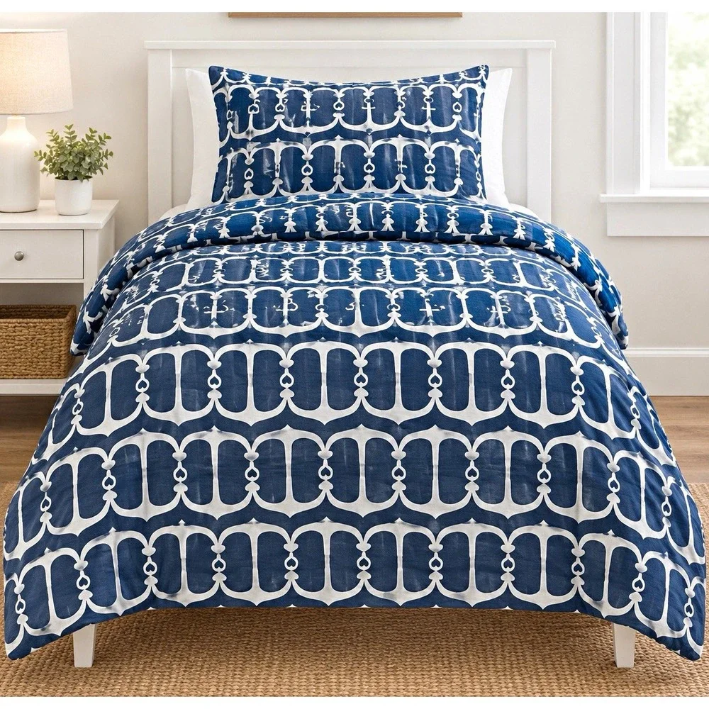 PBteen Cape Cod Anchor 100% Cotton Duvet Cover ONLY Blue/White Twin 68 x 86